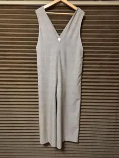 【アダムエロペ】グレー チェック柄 オールインワン Vネック