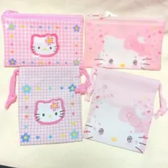 ハローキティ フラットポーチ プチ巾着 カオハナ キティ50周年