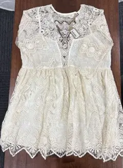 アイボリー レース刺繍 オーガンジーワンピース