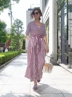 値下げ！tsuru ストライプ　マキシワンピース　ツルバイマリコオイカワのサムネイル