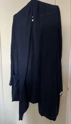 ニコアンド　高品質　リネン100 ネイビー ロングカーディガン フロントポケット