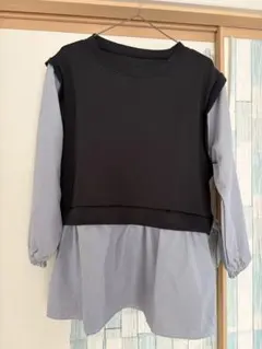 長袖　レイヤードデザインカットソー　ストライプ　Lサイズ