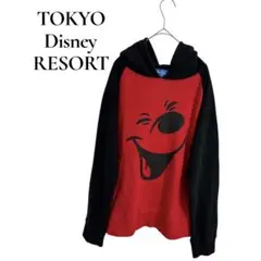 東京ディズニーランド ミッキー パーカー レッド S ミッキーマウス プリント柄