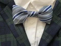 蝶ネクタイ(大)　ストライプ柄グレー　ハンドメイド