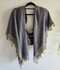 グレー 大判ストール 星型フリンジ付き