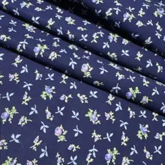 小花柄　ミニバラ柄　青系×紫　［107㎝×200㎝］綿100％　レトロ生地