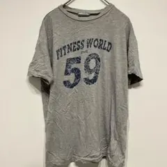 FITNESS WORLD プリント Tシャツ グレー 半袖 春 夏 カジュアル
