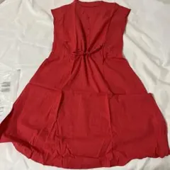 赤いノースリーブシャツワンピース L 100%コットン