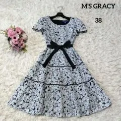 【美シルエット♡ティアード】エムズグレイシー　お花刺繍&レースワンピース　M