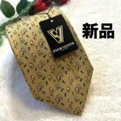 【新品】STEEANO VALETINO クマ柄 ブランド ネクタイ からし色