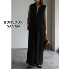 ボンジュールサガン ★ オールインワン ディープVネック きれいめ ブラック