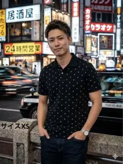 美品✨American Eagle ポロシャツ 黒 ヤシの木柄のサムネイル