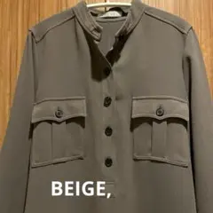 【BEIGE,】カーキ　ワンピース　スタンドカラー