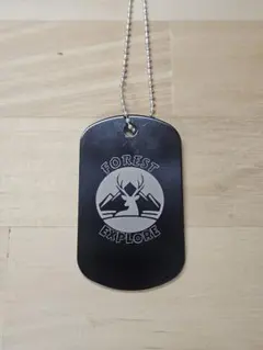 名入れブラックアルミプレート両面刻印可金銀ボールチェーン長さ指定可