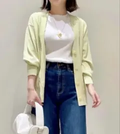 UVカットレーヨンブレンドミドルカーディガン　PLST 黄緑のサムネイル
