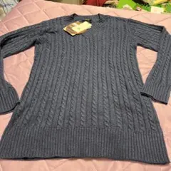 ケーブル編み　ニット ネイビー　XL