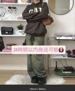 【SHAGGIE】オーロララインストーン付きヴィンテージルーズデニムパンツ