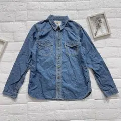 AIGLE デニム風 長袖 シャツ ブルー Mサイズ ダブルポケット