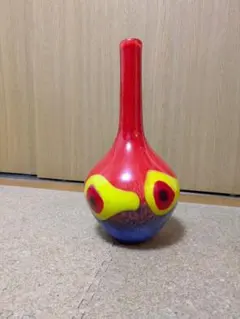 【80s？】アートガラス 花瓶 フラワーベース レッド イエロー ブルーのサムネイル