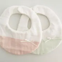 ハンドメイド ベビースタイ 2枚セット ピンク×グリーン リボン