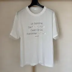 DRESKIP 半袖Tシャツ ホワイト チュール袖 英字プリント ゴールド Lのサムネイル