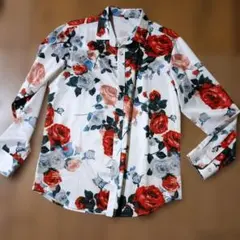 花柄 長袖シャツ 赤白