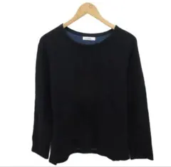 【良品】グリーンレーベルリラクシング ダブルフェイス風 長袖ニット S 黒のサムネイル