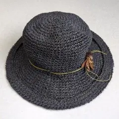 ダークグレー 花モチーフ ハット 57.5cm