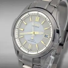 【稼働】シチズン アテッサ アイボリー ソーラー電波 チタン ローマン 腕時計