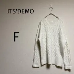 294/イッツデモ ニット【F】白 Vネック ケーブル編み アクリル あたたかい