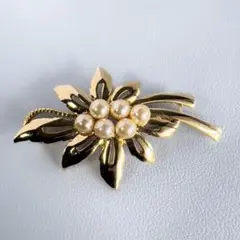 フラワー ブローチ パール ゴールド ヴィンテージ 華やか セレモニー B-12