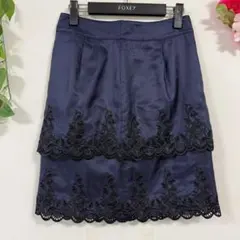 【MATERIA】マテリア タイトスカート 38 ネイビー 刺繍 日本製 美品のサムネイル