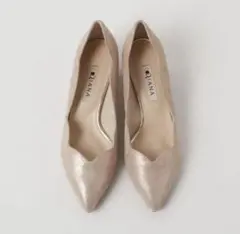 DIANA☆フラワーカットフェミニンパンプス 24cm 箔加工ピンクベージュ