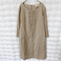 オフオン フロントフリル チュニック ワンピース ベージュ M ひざ丈 上品のサムネイル