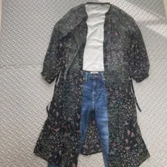 花柄 ロング マキシ丈 ブラック ワンピ シアー