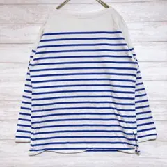 ユニクロ☆ボーダーオーバーサイズT 長袖 ボートネック カジュアル 白×青 M