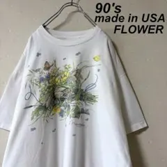 USA製 古着 90's フラワー パピヨン アート Tシャツ
