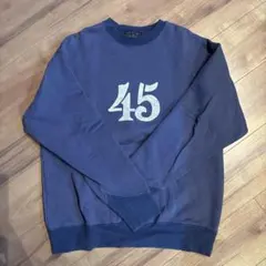 ネイビー 45プリント 長袖スウェット