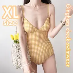 夏物最終SALE‼️ギンガムチェックスイムウェ イエローXL ワンピース水着