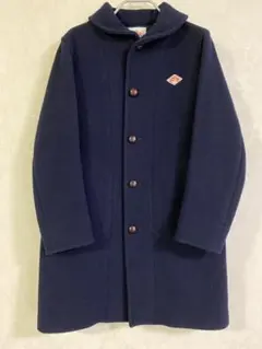 DANTON ウールモッサ シングル ロングコート フード付き 34 ネイビー