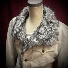 フェイクファー付デニムジャケット ロング丈 アウター 白系