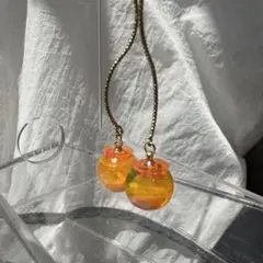 オレンジイエローグラデーションボールピアス