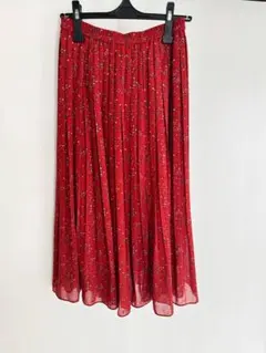 【美品】UNIQLO ユニクロ　ロングスカート　L プリーツ　花柄　オレンジ