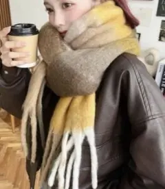 マフラー マルチチェックボリュームフリンジマフラ