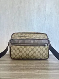 GUCCI ショルダーバッグ　GGスプリーム　PVC レザー　カメラバッグ