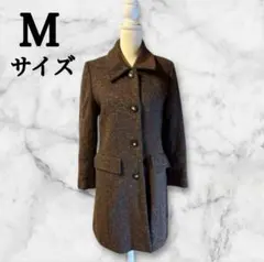 レディース ロングコート ツイード調 ブラウン 茶色 レディース M レトロ