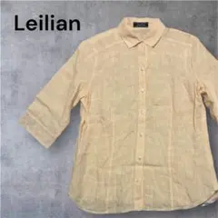 Leilian シャツ　5分袖　チェック袖　イエロー　黄色　麻100%