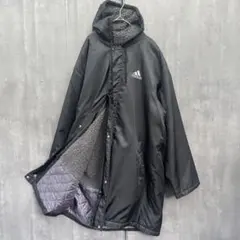 アディダス adidas ベンチコート ボア裏地 フード付 ブラック L相当