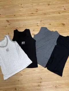 肌着4枚セット（白縞模様・黒）120cm2枚と(グレー、黒)130cm2枚