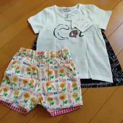 petit jam 花柄ショートパンツと猫柄AラインTシャツセット 90cmのサムネイル